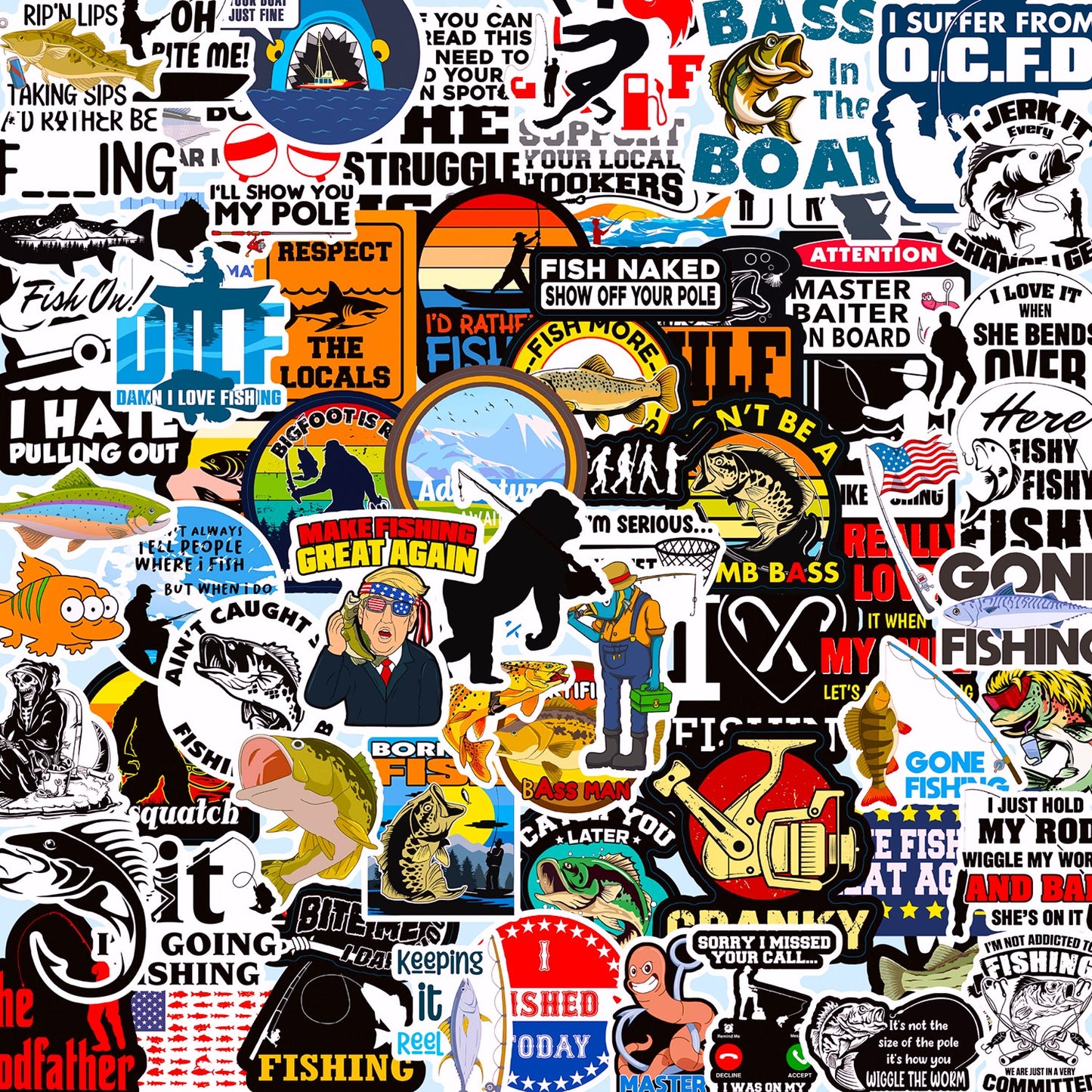 73PCS Funny Fishing Stickers – Waterproof Vinyl Decals for Tackle Box, Bucket, Laptops, Cars...