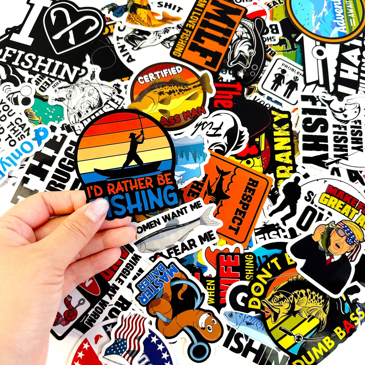 73PCS Funny Fishing Stickers – Waterproof Vinyl Decals for Tackle Box, Bucket, Laptops, Cars...