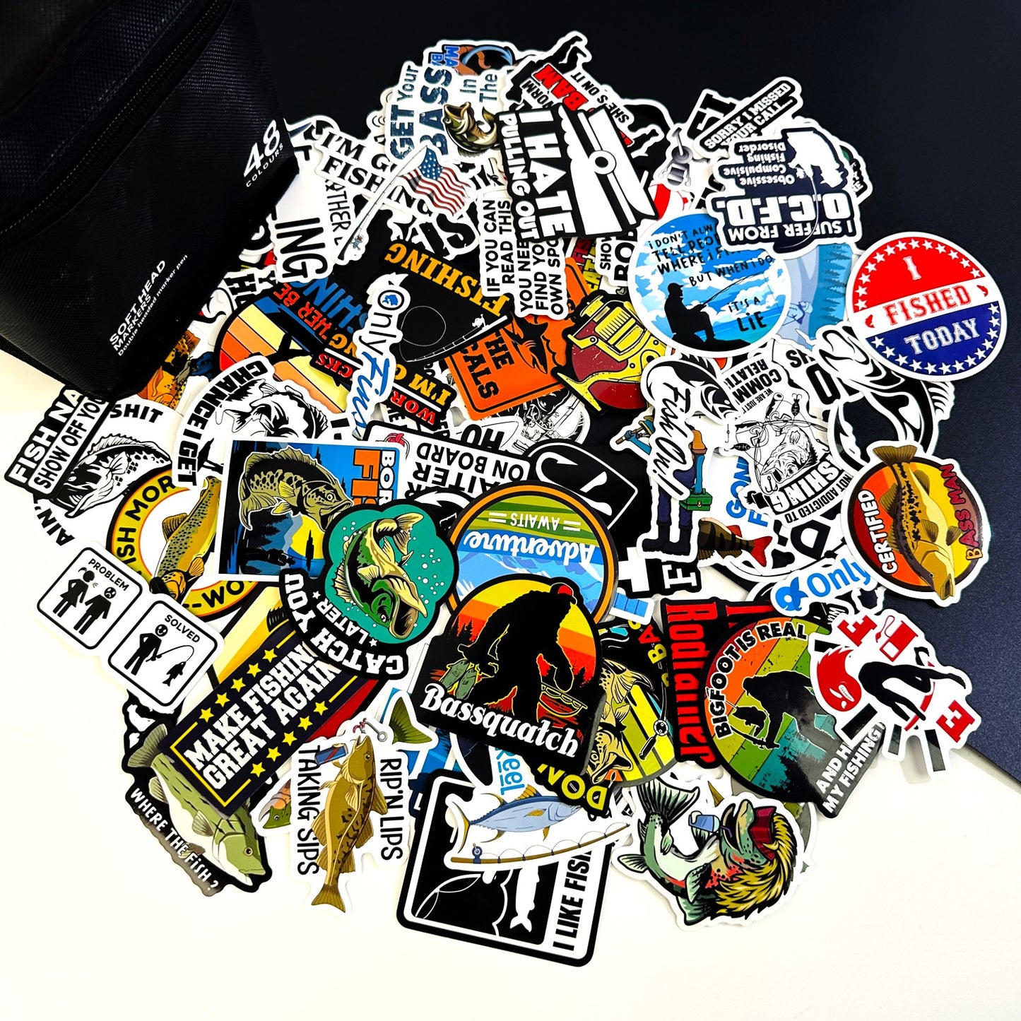 73PCS Funny Fishing Stickers – Waterproof Vinyl Decals for Tackle Box, Bucket, Laptops, Cars...
