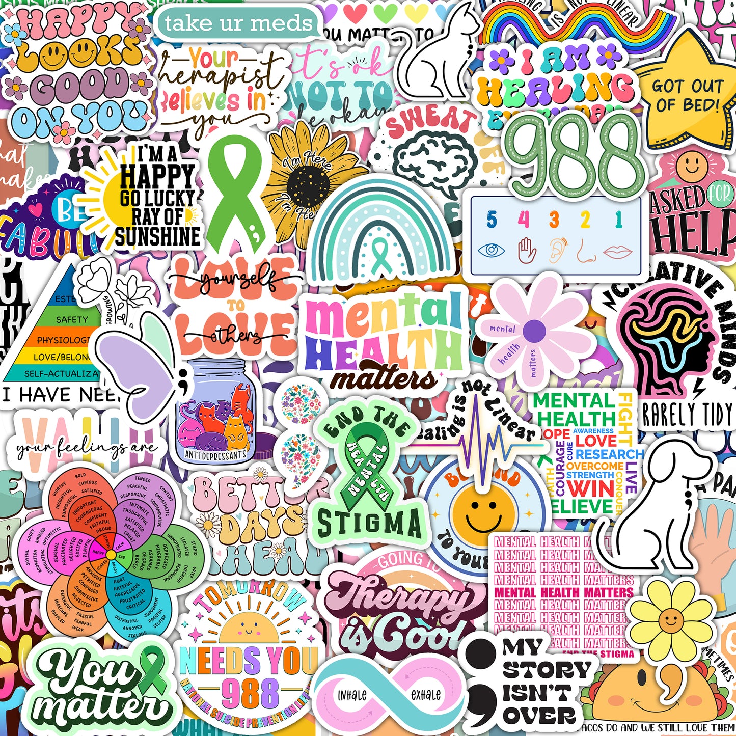 150 PCS Mental Health Matters Stickers Pack for Journals, Laptops, Water Bottles, Therapist Office Decor, Counselor Office Must Haves, Positive Quote Decals for Mental Health Awareness