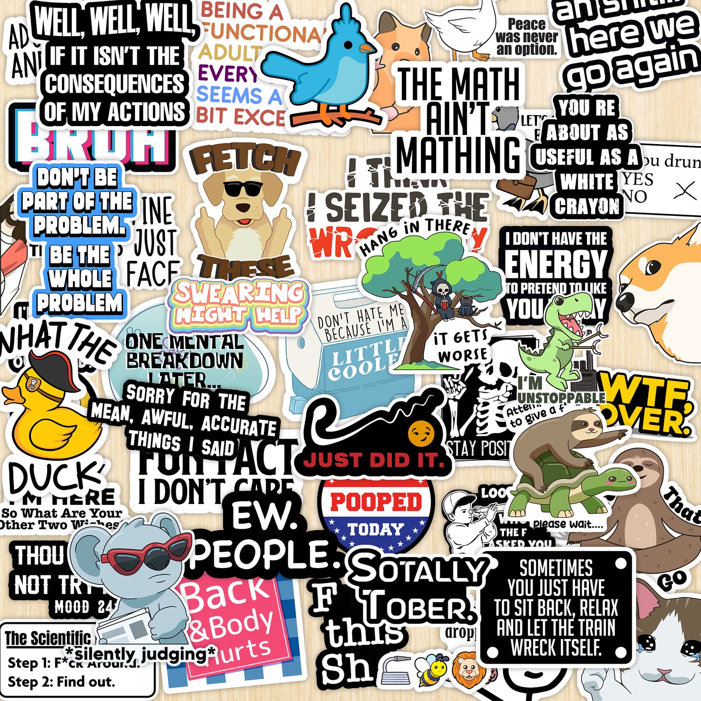 130PCS Funny Anti-Social Sticker Pack - Snarky, Sarcastic Bold Humor Vinyl Waterproof Meme stickers for laptop, computer, water bottle, ipad, phones bumper