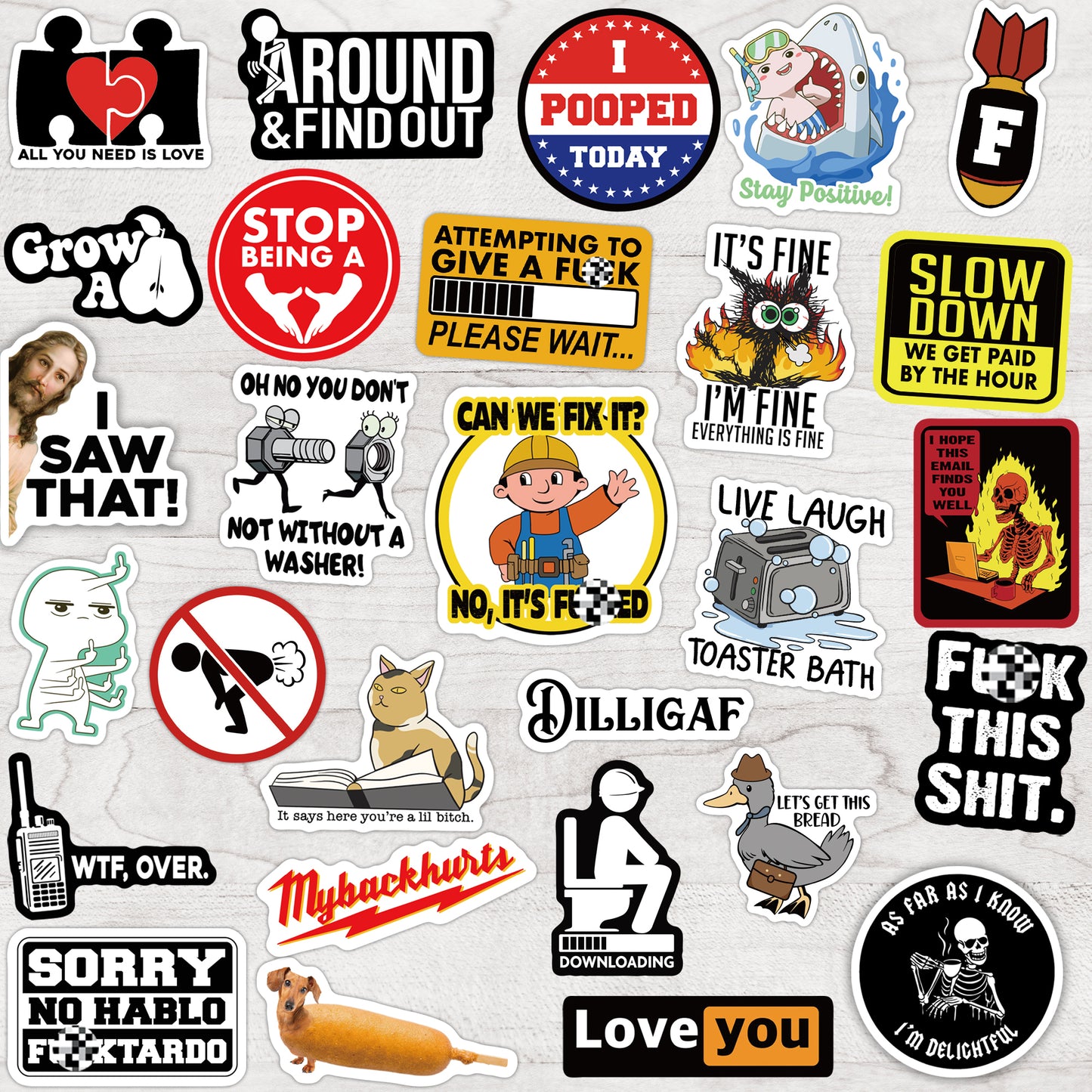 100-200pcs Funny Stickers for Adults, Prank Meme (Dirty) Large Sticker Pack for Bumper, Hard Hat, Water Bottles, Co-Worker, Computers, Vinyl Waterproof Decals