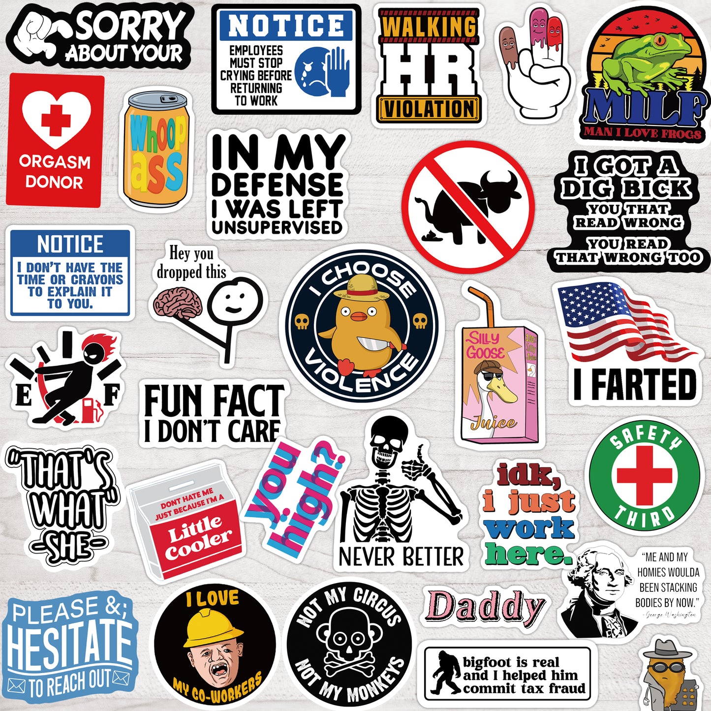 100-200pcs Funny Stickers for Adults, Prank Meme (Dirty) Large Sticker Pack for Bumper, Hard Hat, Water Bottles, Co-Worker, Computers, Vinyl Waterproof Decals
