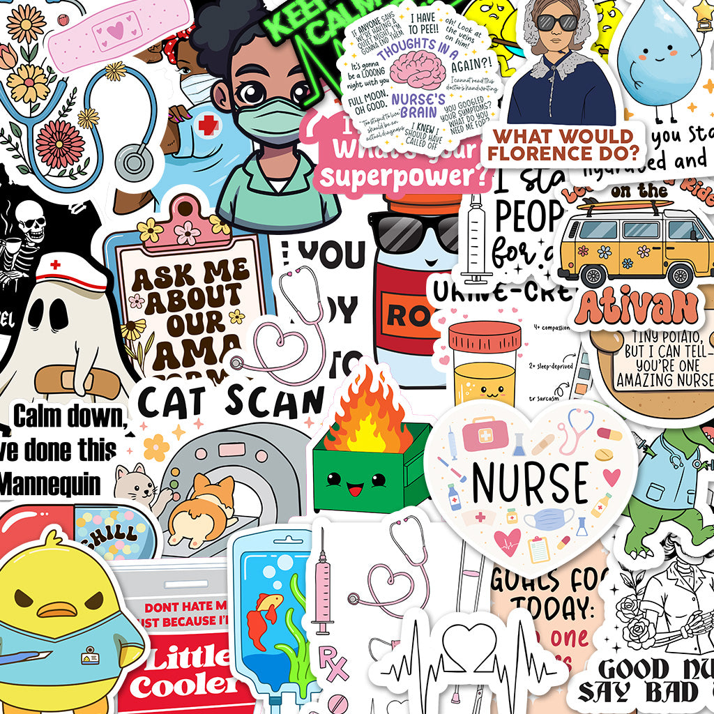 120Pcs Funny Nurse Stickers – Hilarious Medical Decals for Laptop