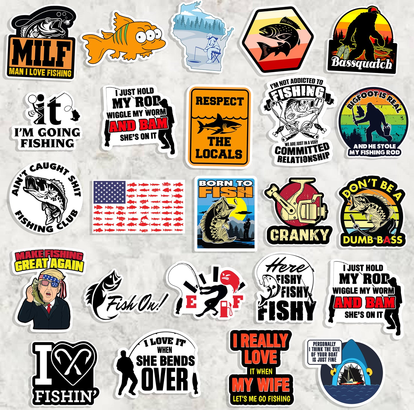 73PCS Funny Fishing Stickers – Waterproof Vinyl Decals for Tackle Box, Bucket, Laptops, Cars...