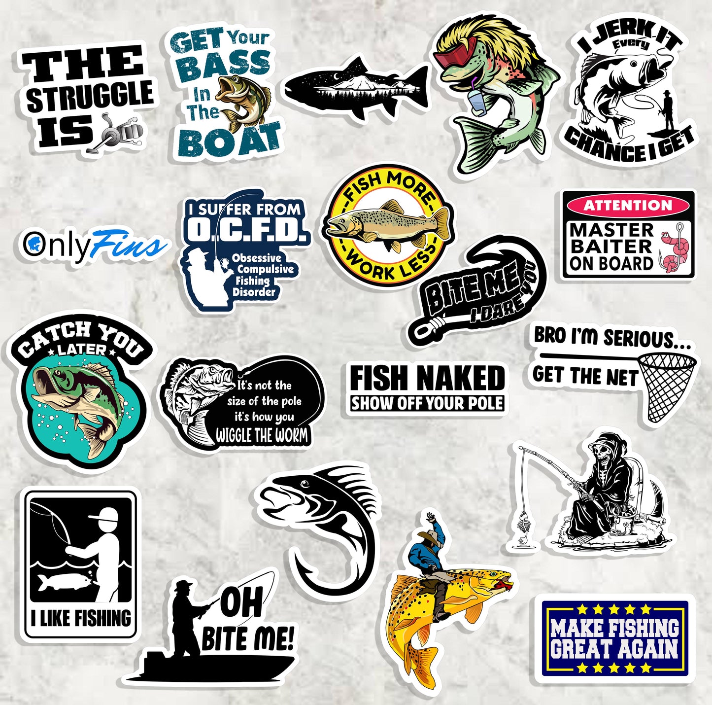 73PCS Funny Fishing Stickers – Waterproof Vinyl Decals for Tackle Box, Bucket, Laptops, Cars...