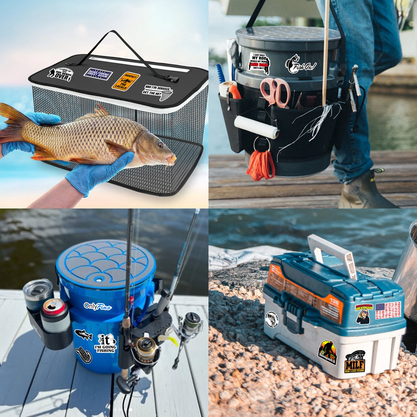 73PCS Funny Fishing Stickers – Waterproof Vinyl Decals for Tackle Box, Bucket, Laptops, Cars...