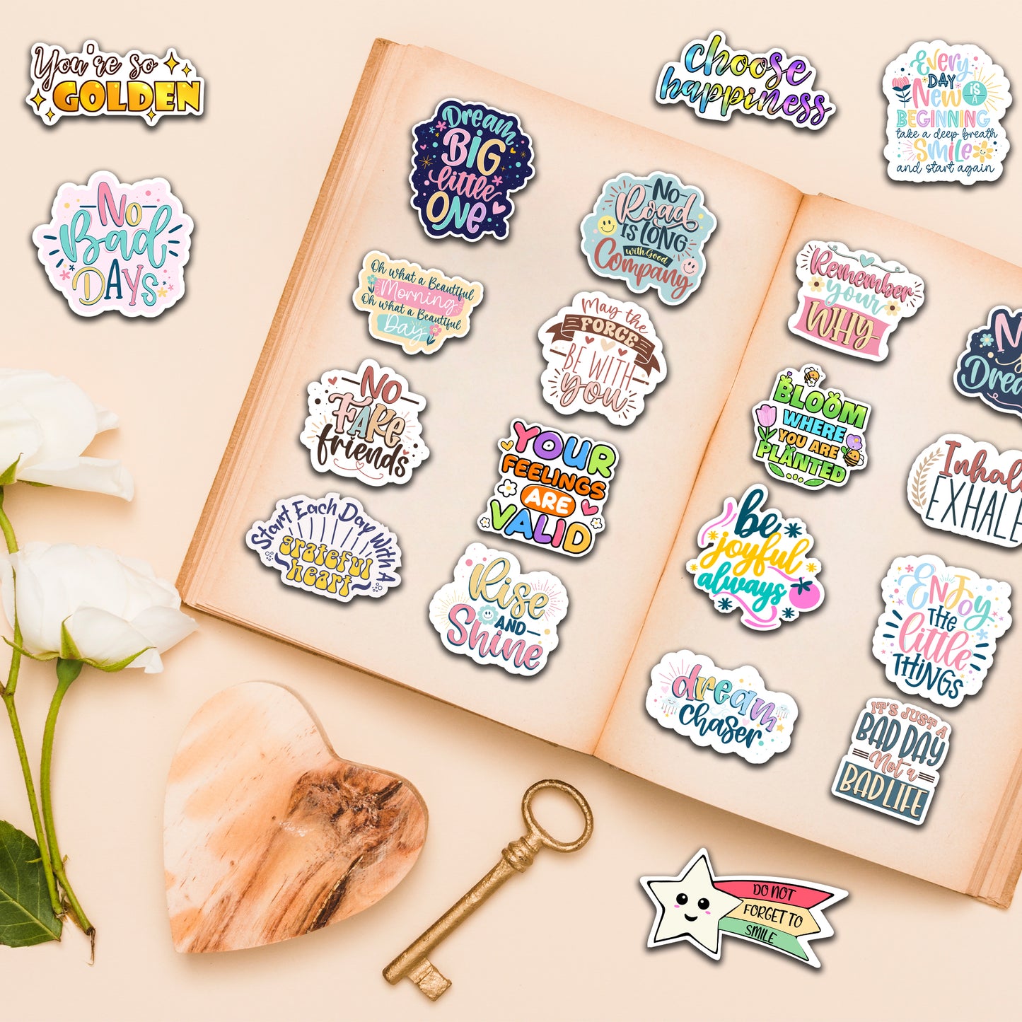 200PCS Motivational Stickers for Vision Board Water Bottles Laptops, Inspirational Quote Waterproof Vinyl for Journals Cups, Affirmation Boho Stickers for Women Holographic