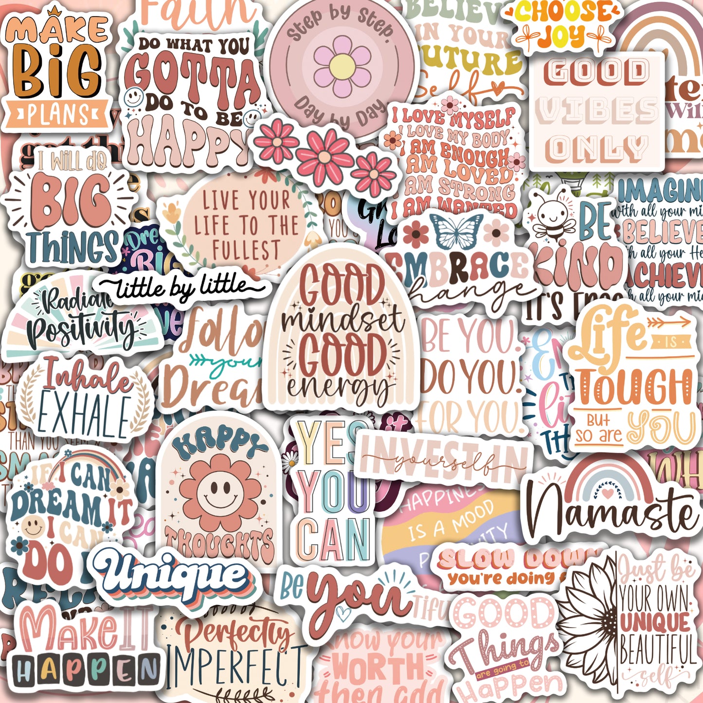 300PCS Motivational Stickers for Vision Board Water Bottles Laptops, Inspirational Quote Waterproof Vinyl for Journals Cups, Affirmation Boho Stickers for Women Holographic