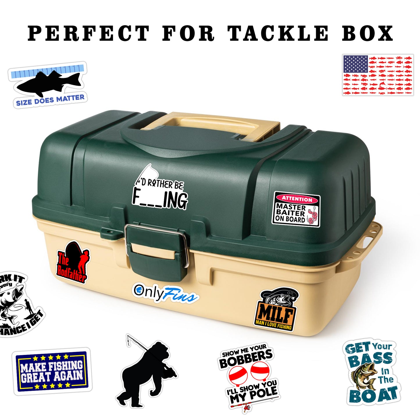73PCS Funny Fishing Stickers – Waterproof Vinyl Decals for Tackle Box, Bucket, Laptops, Cars...