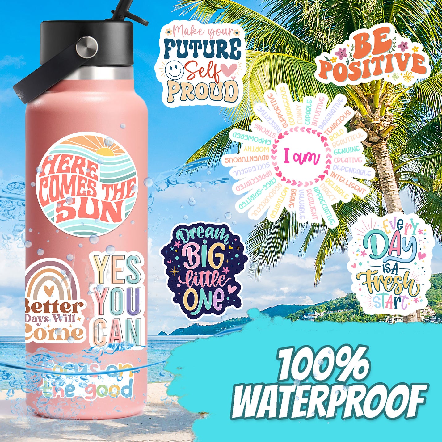 200PCS Motivational Stickers for Vision Board Water Bottles Laptops, Inspirational Quote Waterproof Vinyl for Journals Cups, Affirmation Boho Stickers for Women Holographic