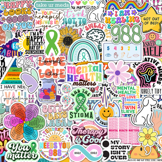 150 PCS Mental Health Matters Stickers Pack for Journals, Laptops, Water Bottles, Therapist Office Decor, Counselor Office Must Haves, Positive Quote Decals for Mental Health Awareness