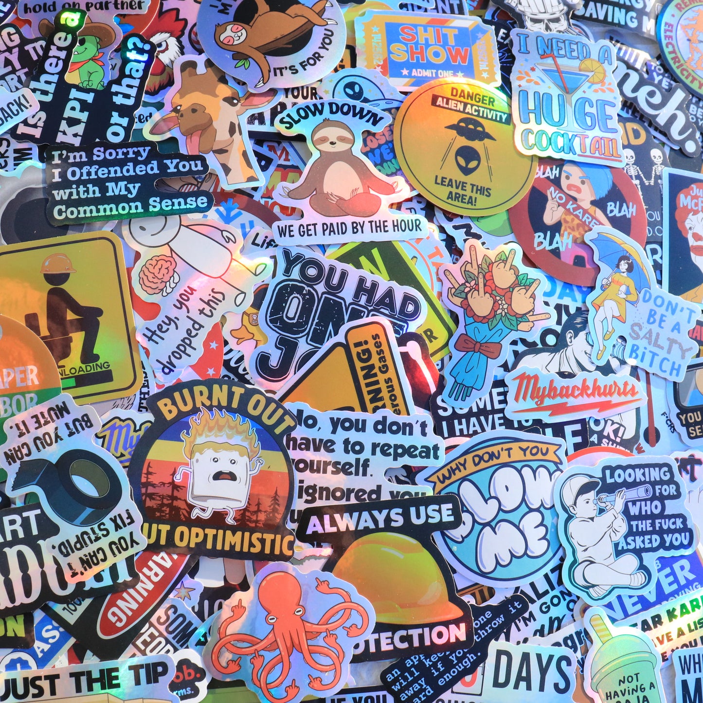 300PCS Just Send it Stickers Pack for Adults - Holographic Hard Hat sticker, Breakroom Humor Waterproof Vinyl for Welding Helmet, Tool Box, Electrician, Mechanic Tools - Blue Collar Gifts for Co-Workers No Repeat