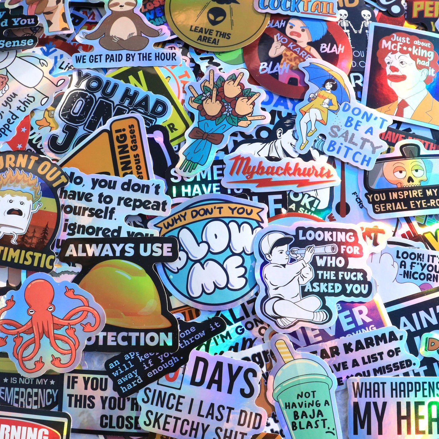 300PCS Just Send it Stickers Pack for Adults - Holographic Hard Hat sticker, Breakroom Humor Waterproof Vinyl for Welding Helmet, Tool Box, Electrician, Mechanic Tools - Blue Collar Gifts for Co-Workers No Repeat