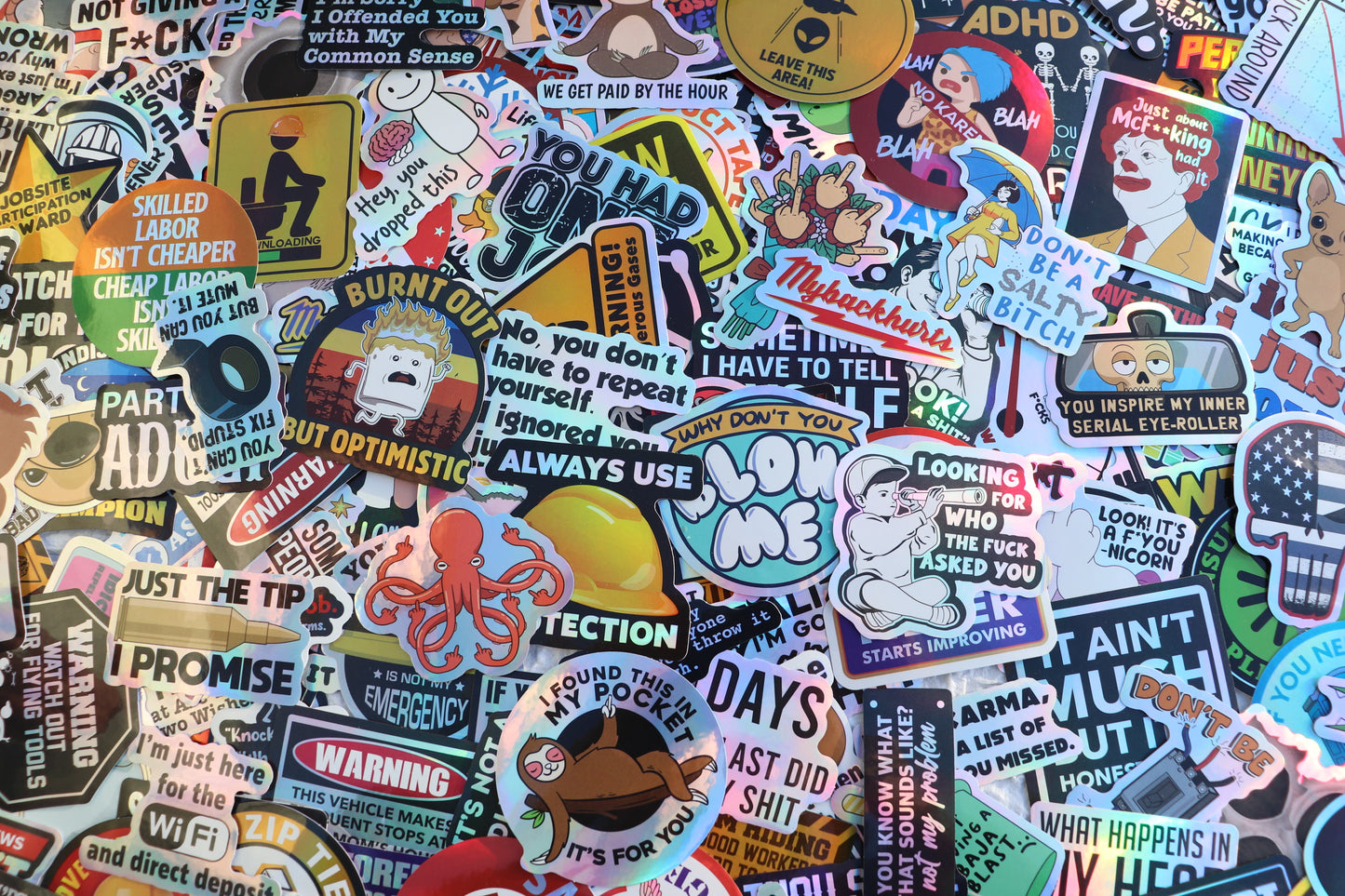 300PCS Just Send it Stickers Pack for Adults - Holographic Hard Hat sticker, Breakroom Humor Waterproof Vinyl for Welding Helmet, Tool Box, Electrician, Mechanic Tools - Blue Collar Gifts for Co-Workers No Repeat