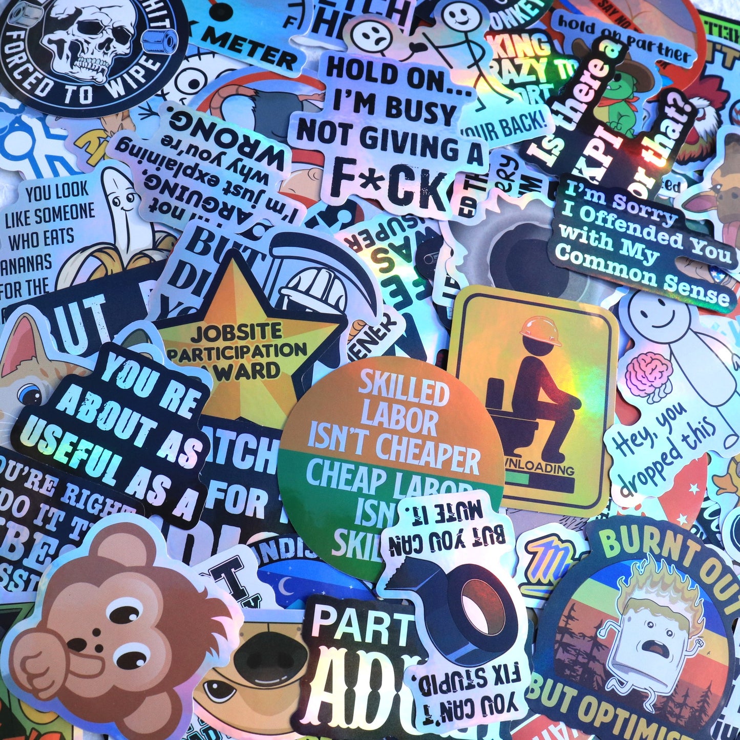 300PCS Just Send it Stickers Pack for Adults - Holographic Hard Hat sticker, Breakroom Humor Waterproof Vinyl for Welding Helmet, Tool Box, Electrician, Mechanic Tools - Blue Collar Gifts for Co-Workers No Repeat